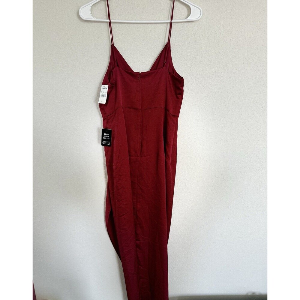 NWT Express Red Classic Satin Cami Slip Wrap Dress Formal Wedding Midi Feminine - Picture 2 of 4
